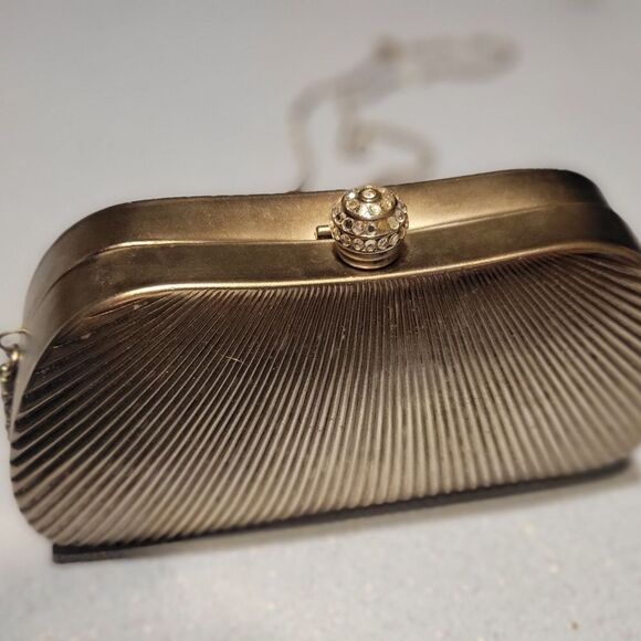 Evening purse silver metal rhinestones Sasha clutch shoulder bag Hard Sided - Picture 6 of 9